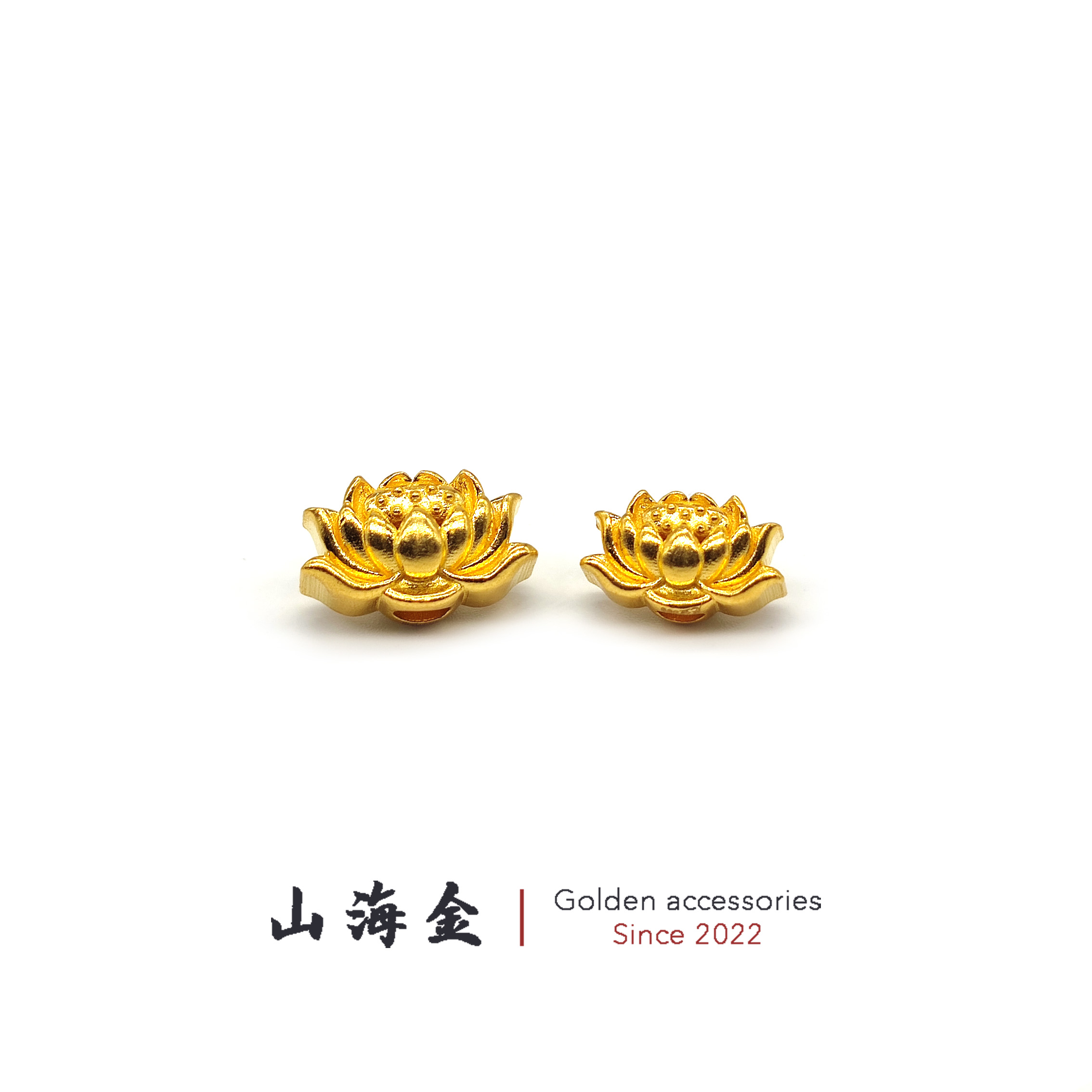 山海金 24K纯黄金999足金莲花背云线束隔珠文玩手串佛珠菩提配饰