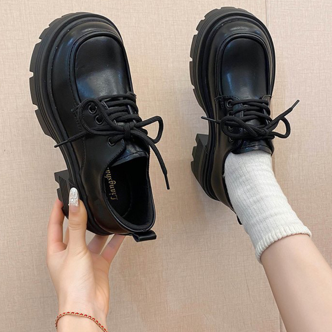 保暖圆头学院风增高单鞋英伦风厚底春季乐福鞋高跟2301