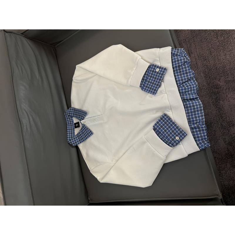 Z244 【卫衣款】假两件拼接格纹polo领长袖衬衫miu系学院风通勤