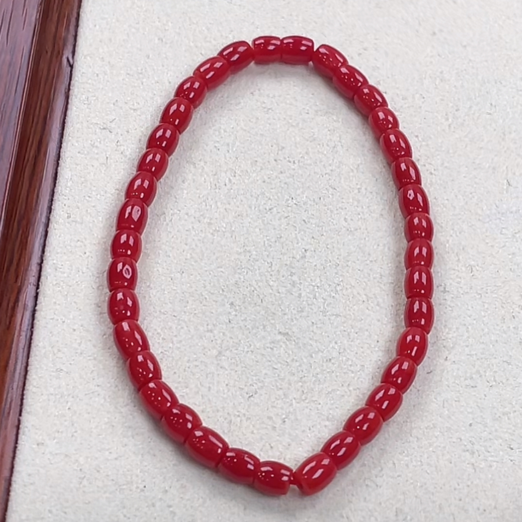 天然红珊瑚科西卡桶珠手链4.2mm