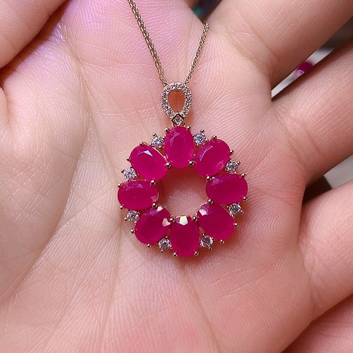 红宝石颈饰银S925镶嵌