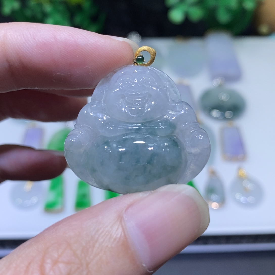 翡翠18K金镶嵌吊坠(不含链)