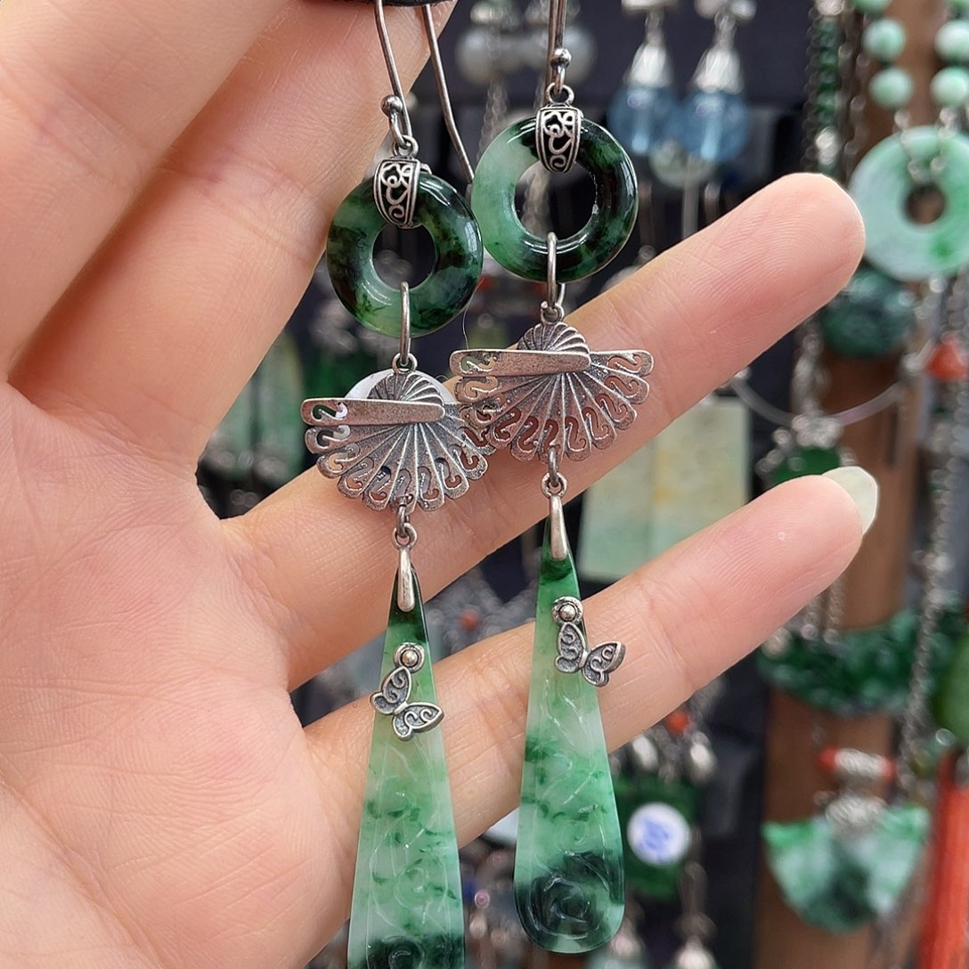 ****烨翡翠银S925镶嵌耳饰847gbjhhh