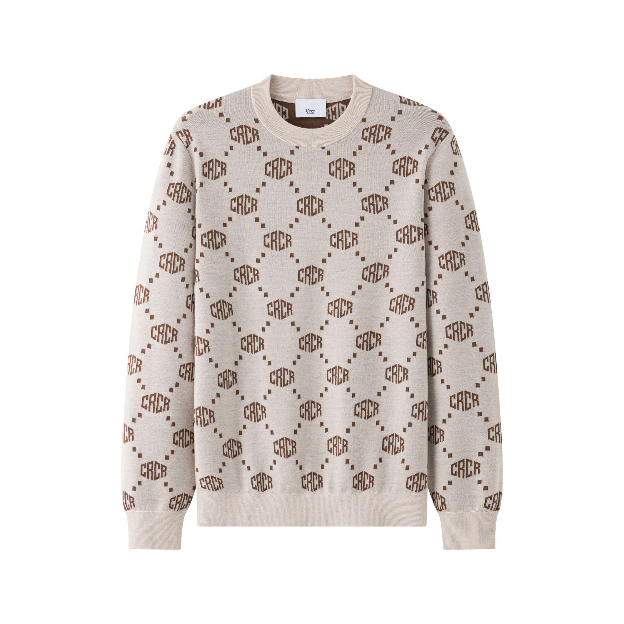 CRCR男士25秋冬logo老花刺绣复古宽松休闲卡其男士套头毛衣羊毛衫