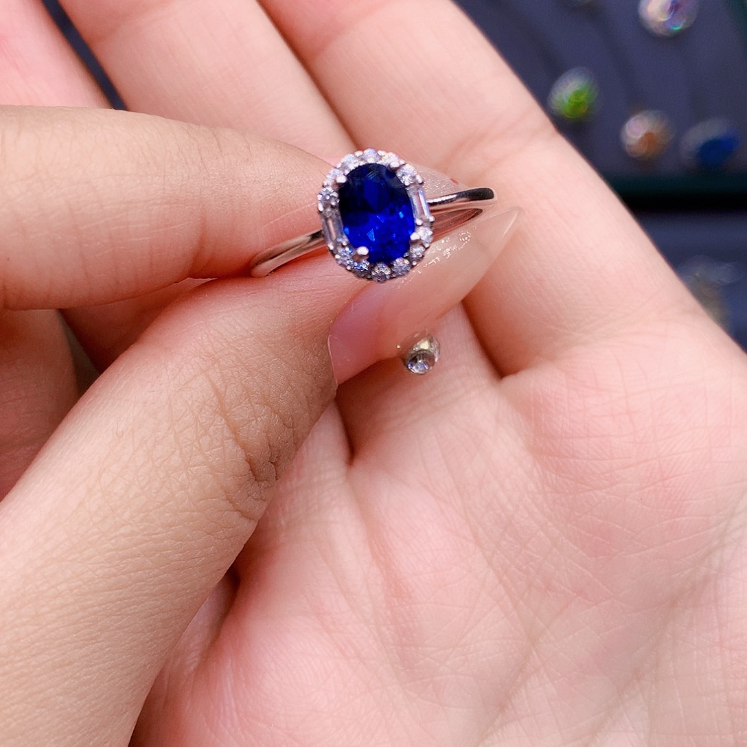 蓝宝石戒指银S925镶嵌