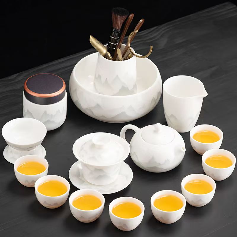 白瓷茶具套装家用茶杯羊脂玉德化轻奢功夫高档盖碗茶茶壶办公整套