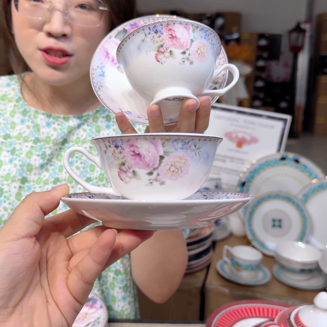 骨瓷骨瓷咖啡杯碟2套（4件）220ml外贸骨瓷