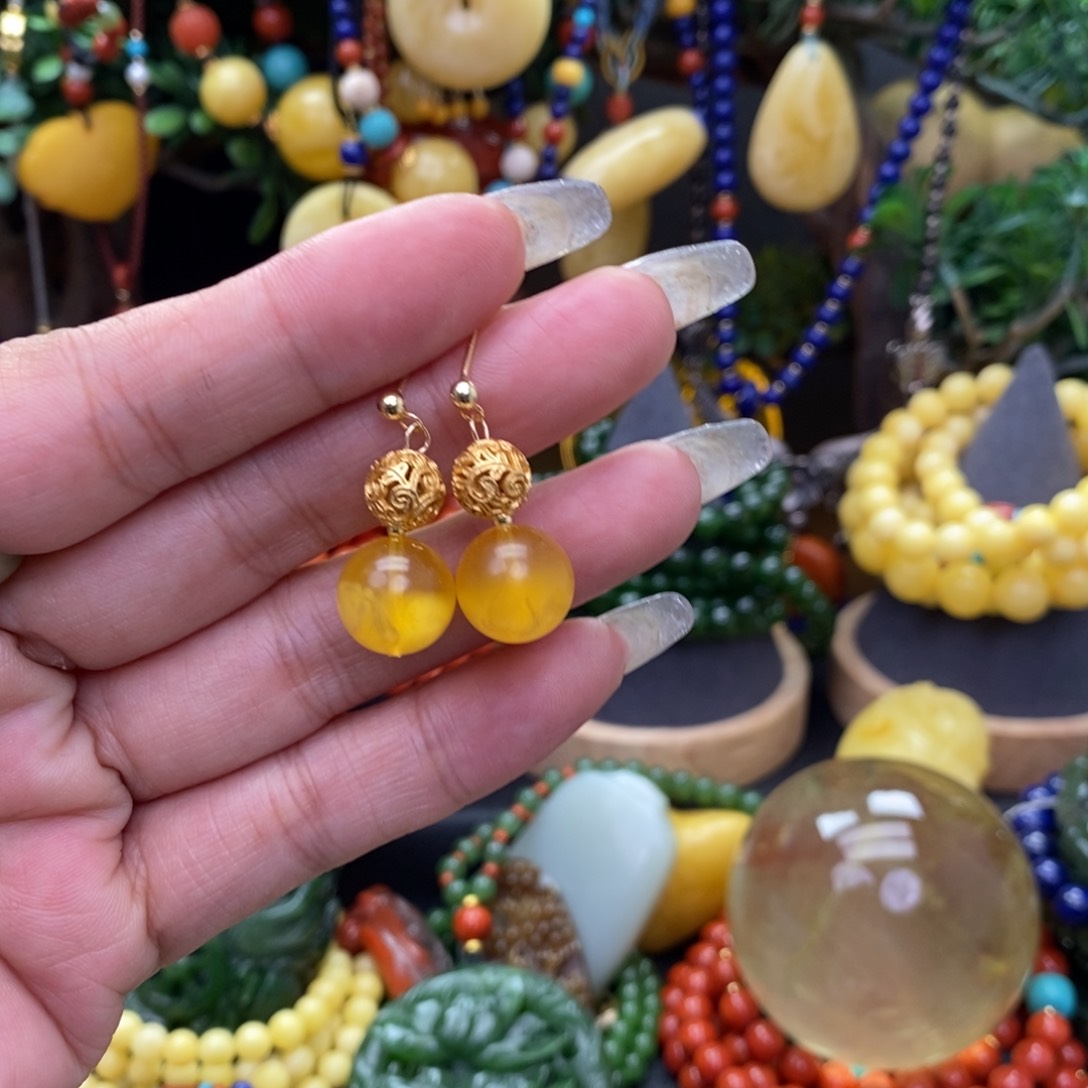 琥珀耳饰未镶嵌天然蜜蜡耳环