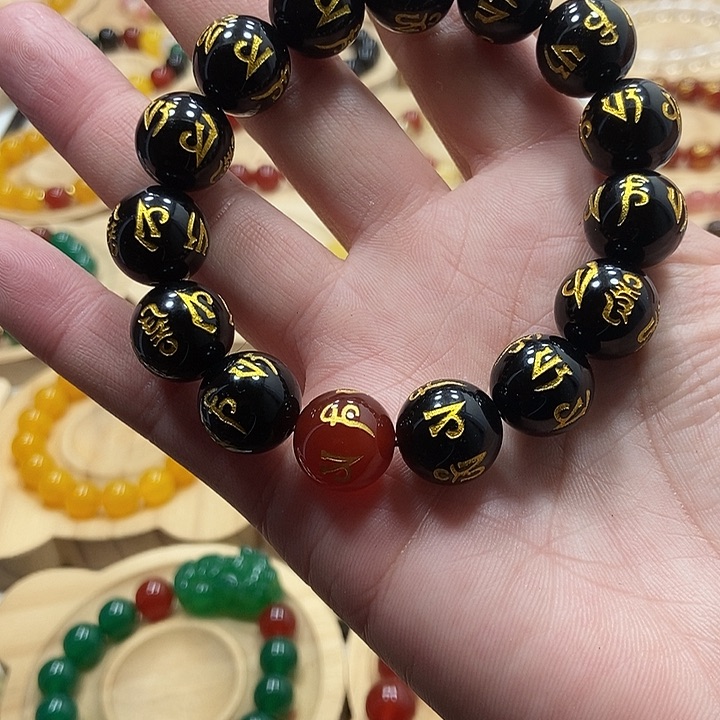 未镶嵌黑曜岩手链月***睡