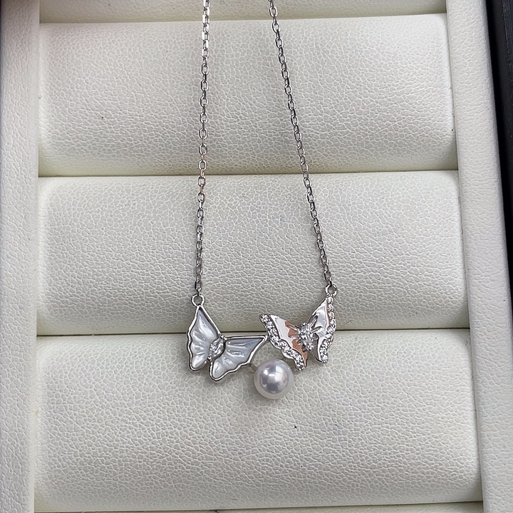 淡水珍珠银S925镶嵌颈饰随机发