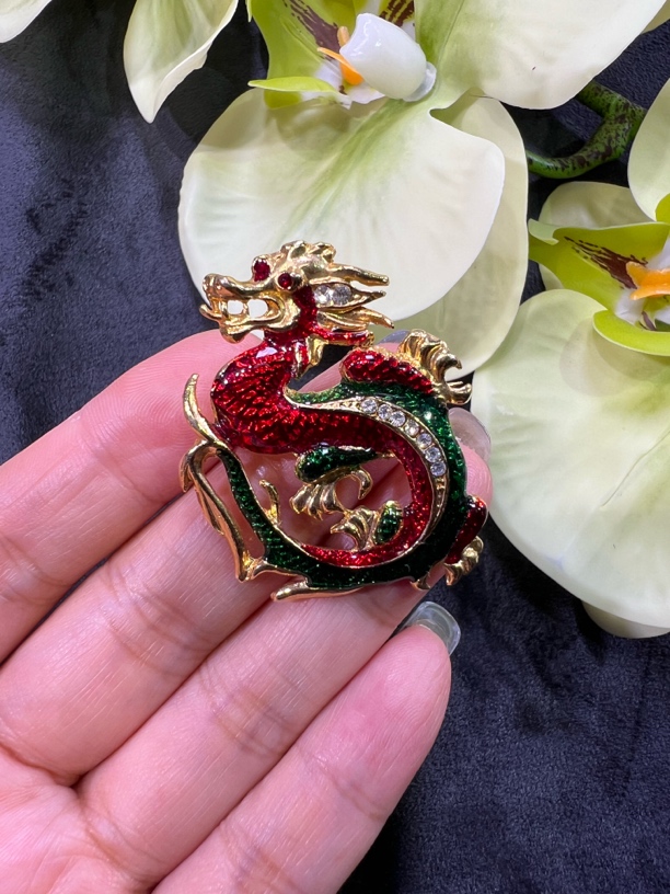 铁合金珐琅胸针 vintage中古珐琅龙胸针