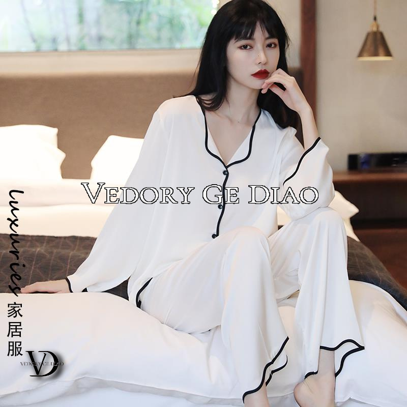 维多利亚冰丝纯欲睡衣高级感长袖薄款家居服套装女2025新款