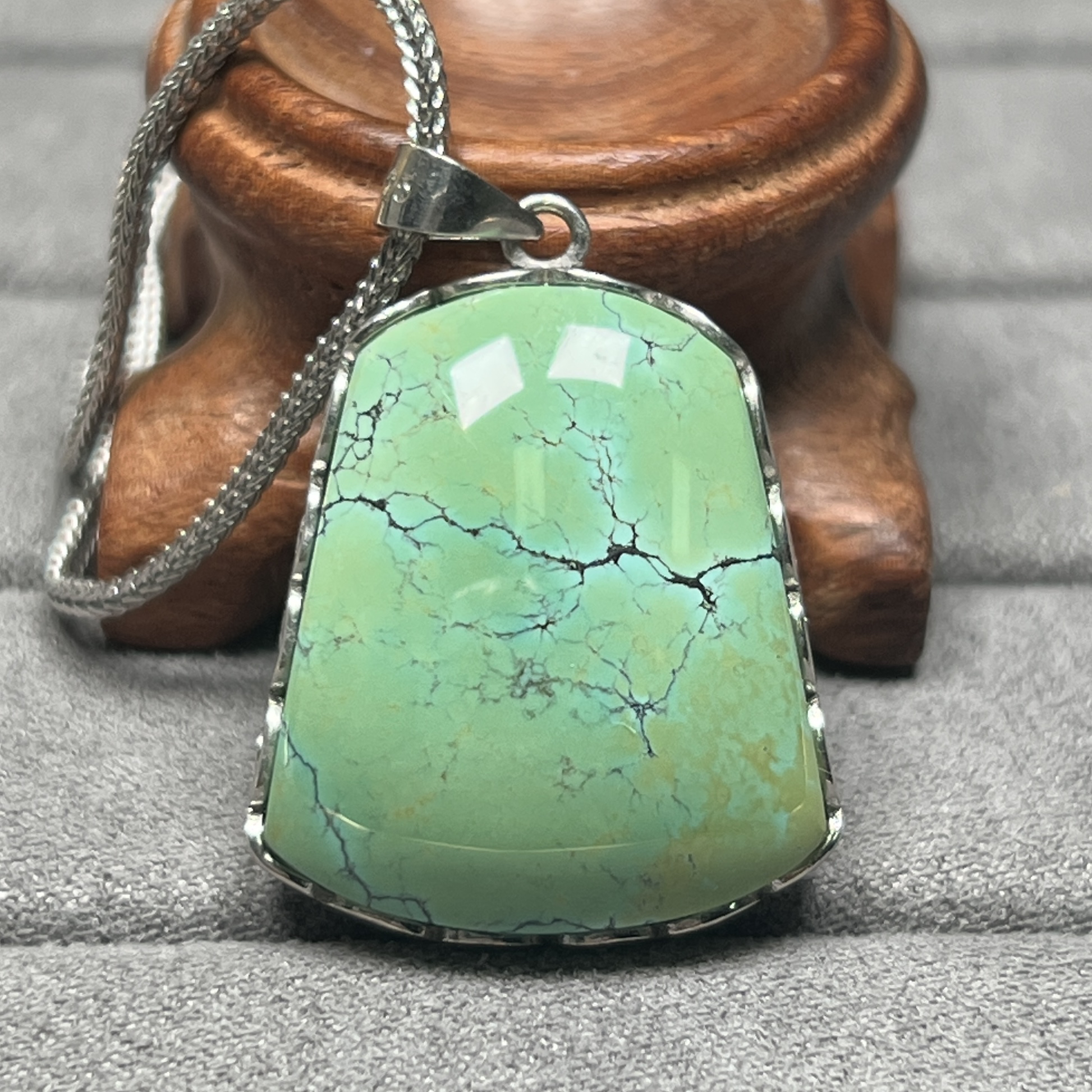 【伟伟鉴定】天然绿松石 银镶吊坠 26/22/8时尚百搭饰品