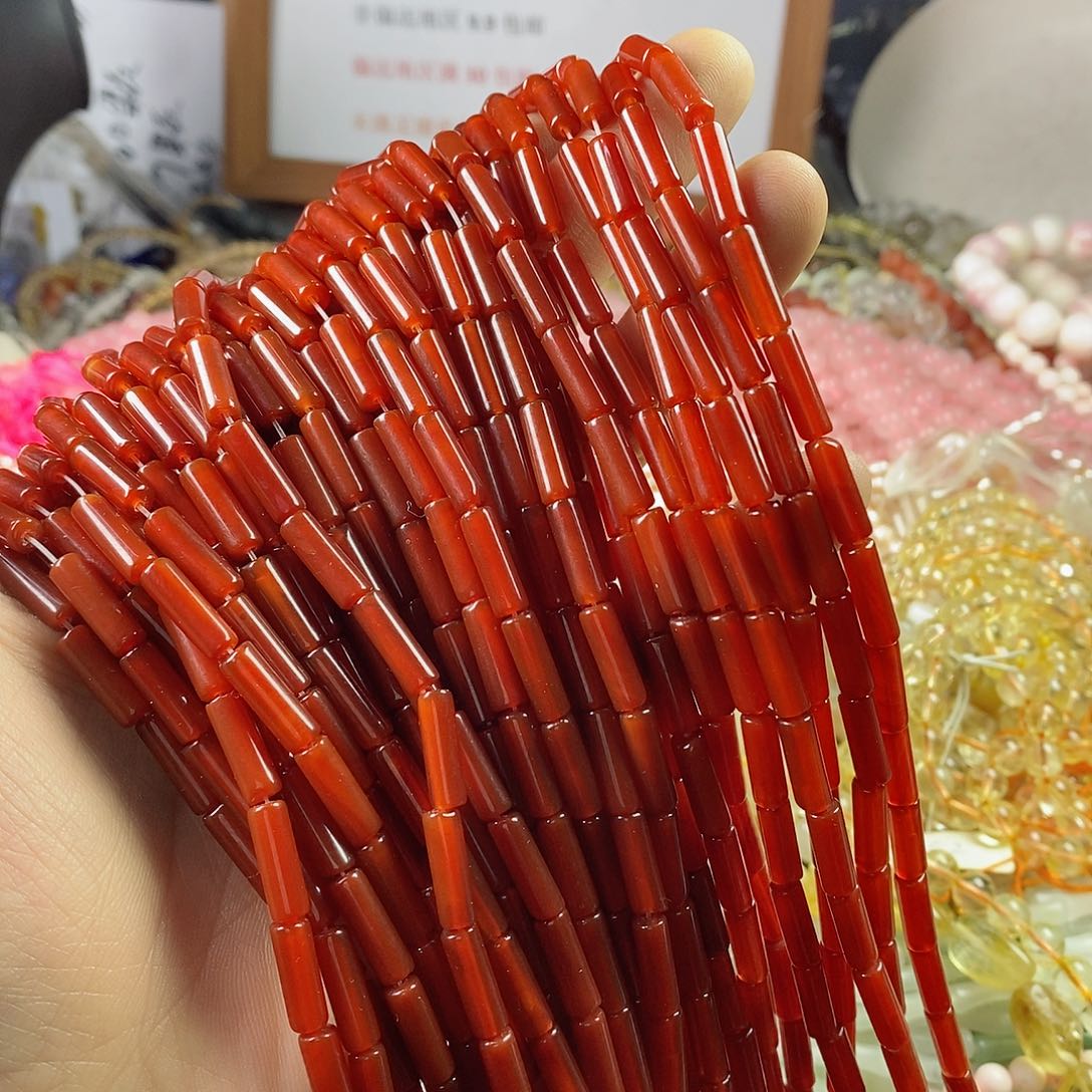 玛瑙/玉髓珠宝半成品合金一条天然4×13精品红玛瑙细管A级