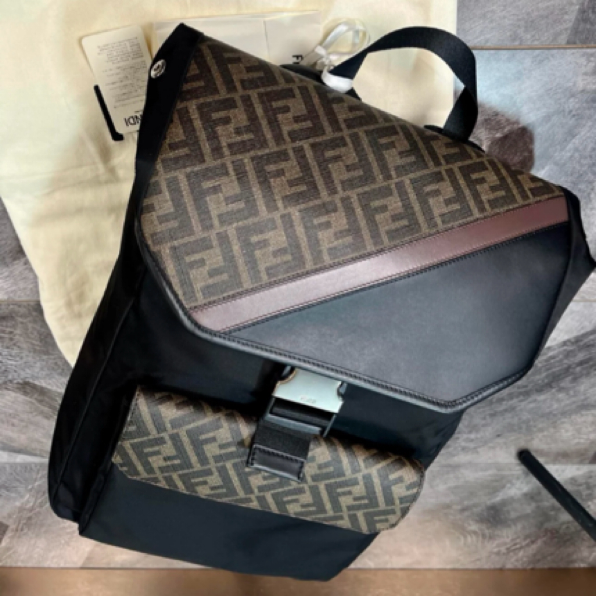 95新 FENDI/芬迪 尼龙拼老花双肩