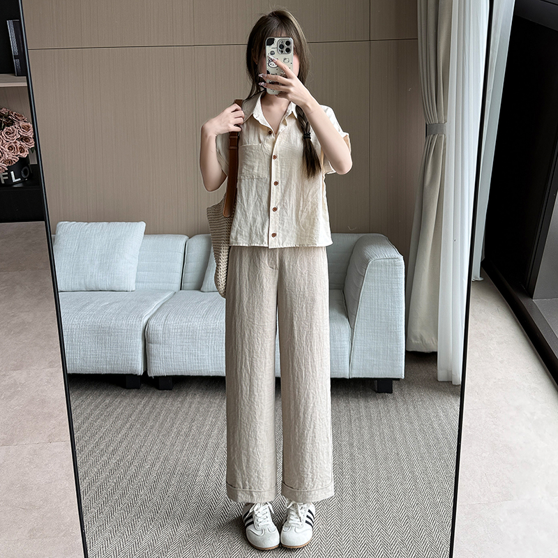 小个子夏季高腰软糯冰冰凉亚麻直筒裤百搭休闲裤垂感纯色八九分裤
