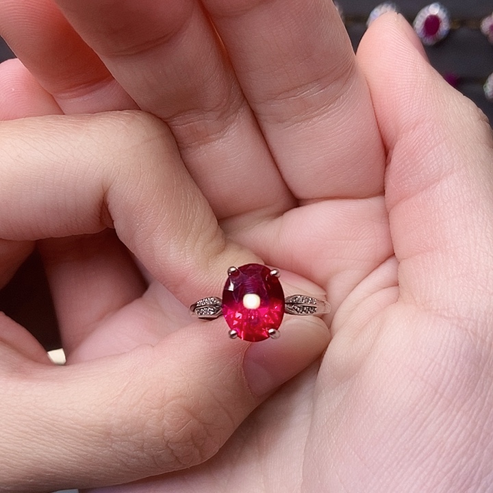 红宝石戒指银S925镶嵌