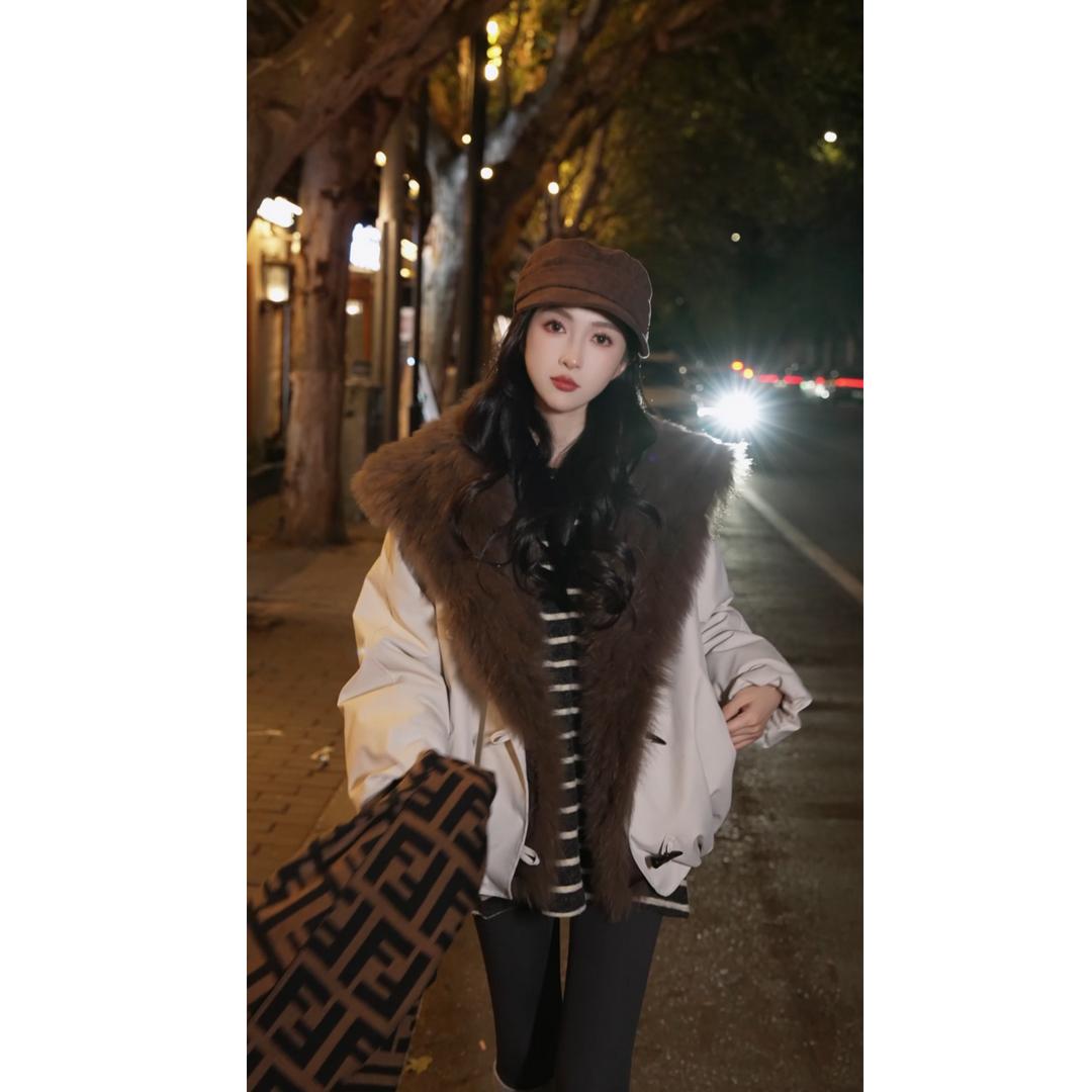 【毛领】2025年新款冬季超大人造狐狸毛领派克服绒羽绒/棉服