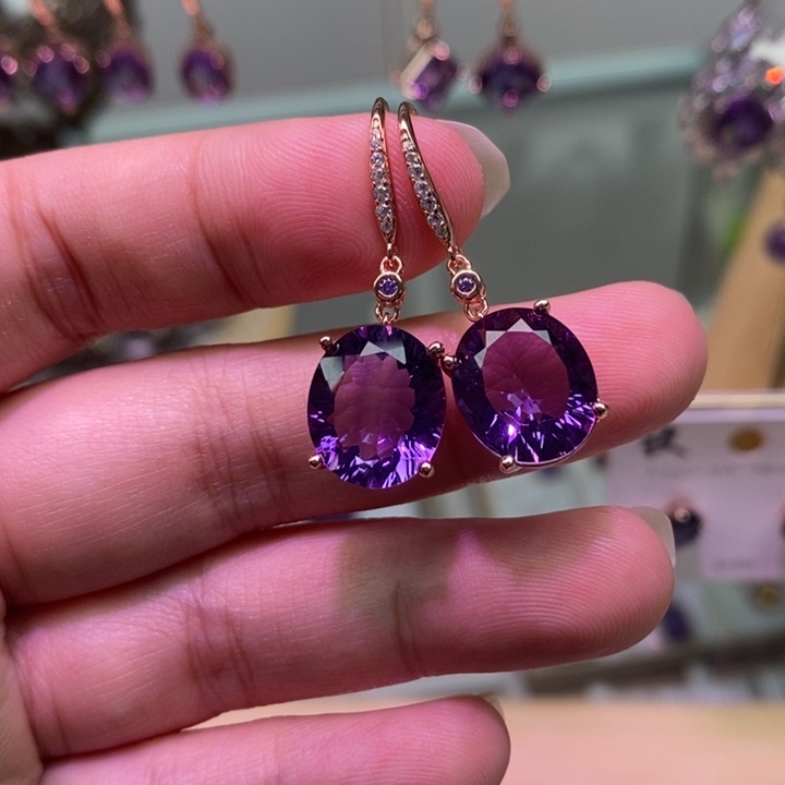 紫晶耳坠银S925镶嵌紫水晶耳坠