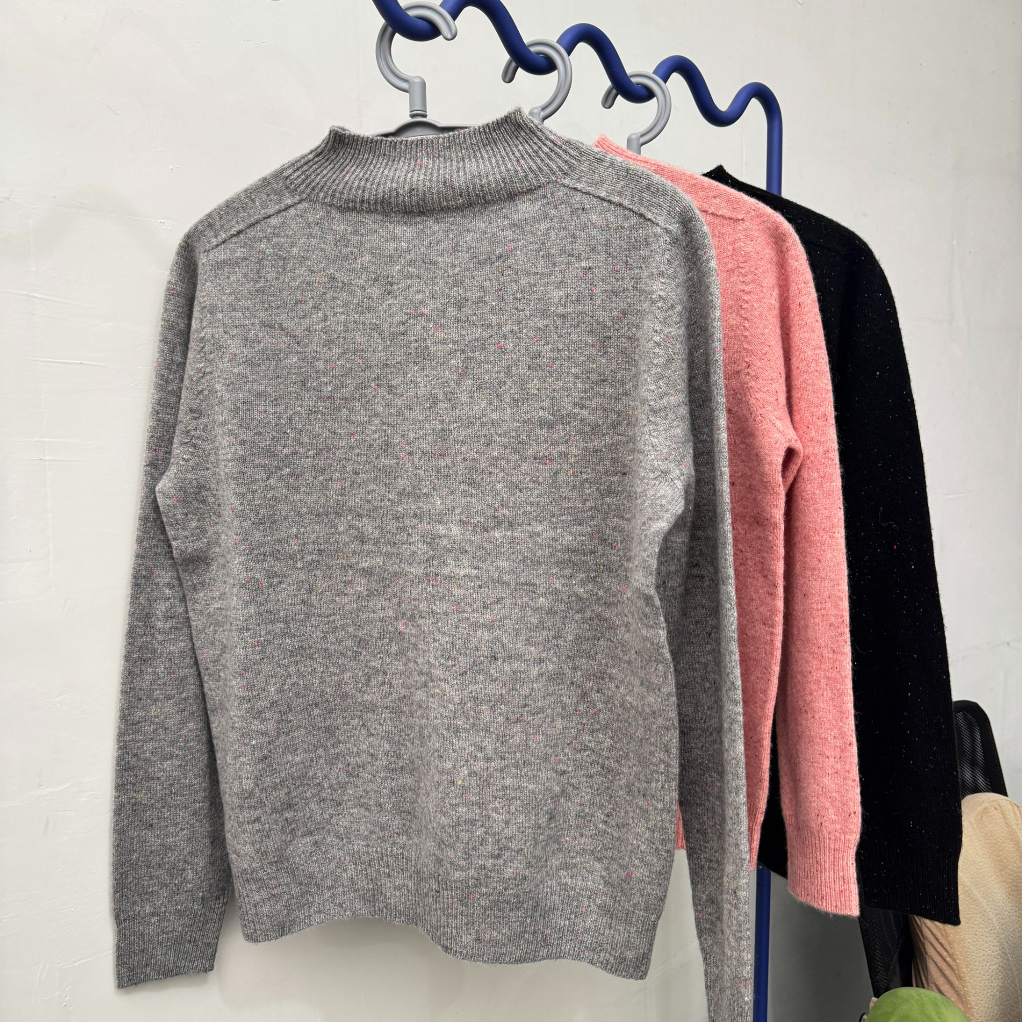 半高领点子纱羊毛毛衣落肩袖针织圆领衫女装秋冬