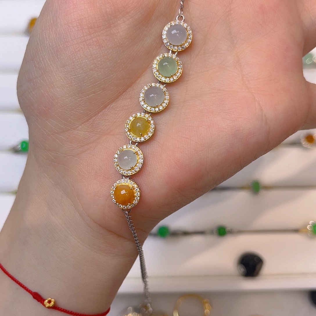 银S925镶嵌手链翡翠 一。。