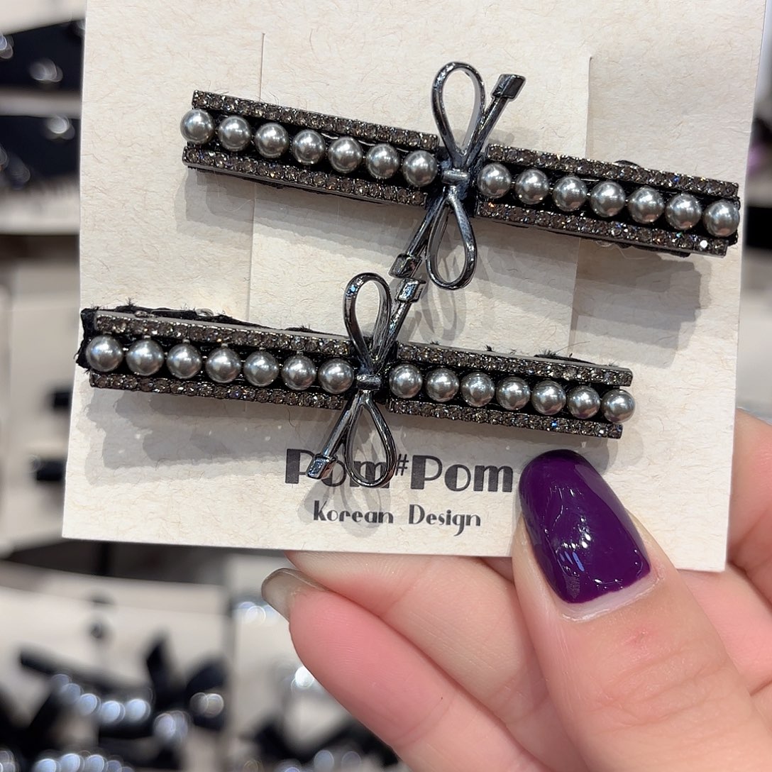 皮质铁合金珍珠压夹一对