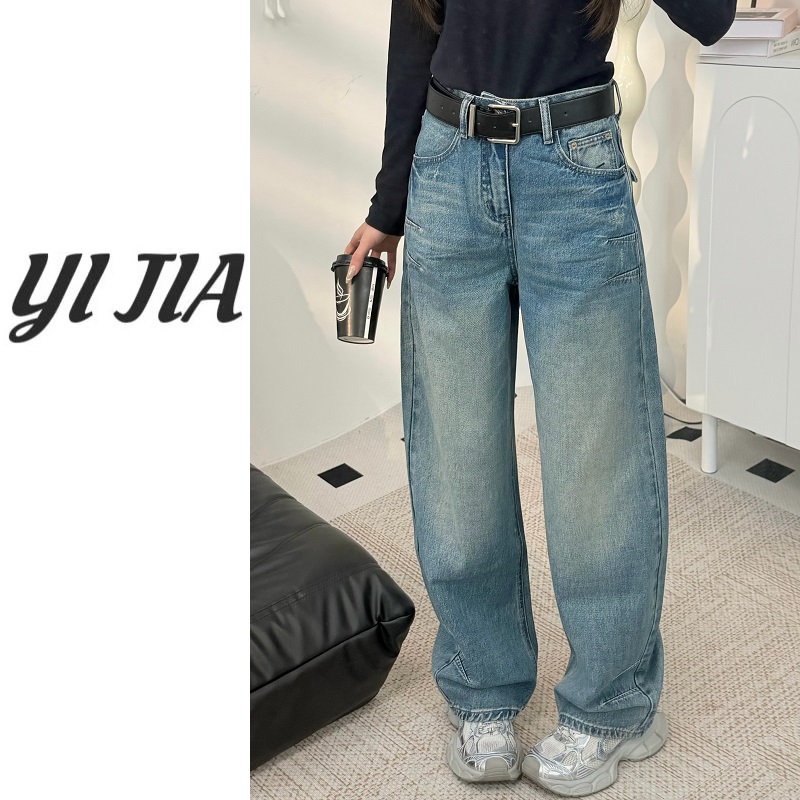 【壹家】/ YJ73#319 / 2025早春款宽松百搭简约设计小弯刀牛仔裤女