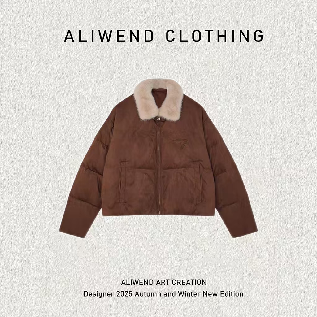 2025新款暖意绵绵！水貂毛领拼接防风羽绒服-251198