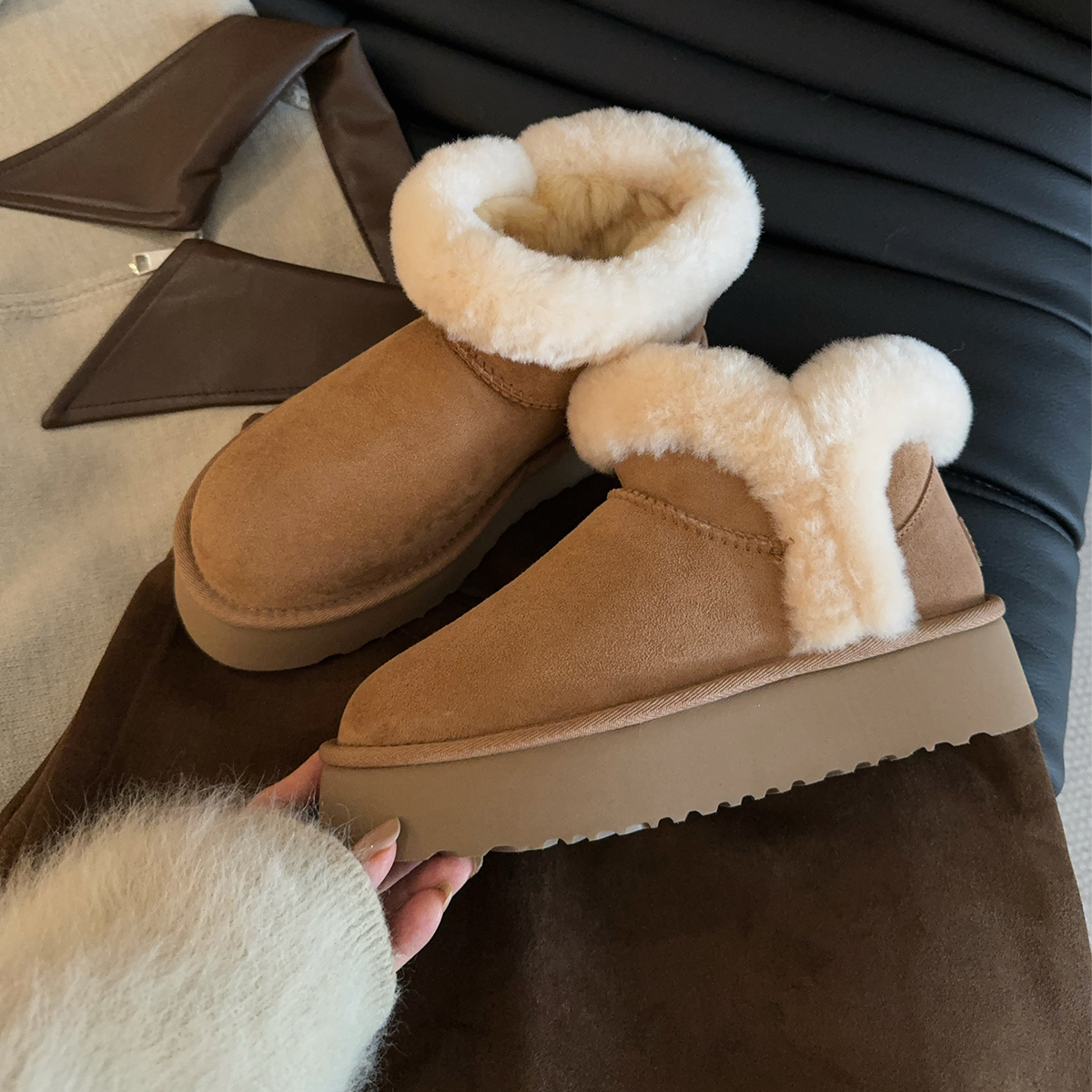 厚底雪地靴女款2025新款冬季羊皮毛一体短筒靴子防滑保暖加厚棉鞋