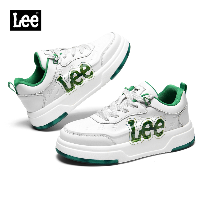 Lee真皮板鞋男2025新款春季男鞋舒适增高小白鞋低帮厚底休闲鞋子