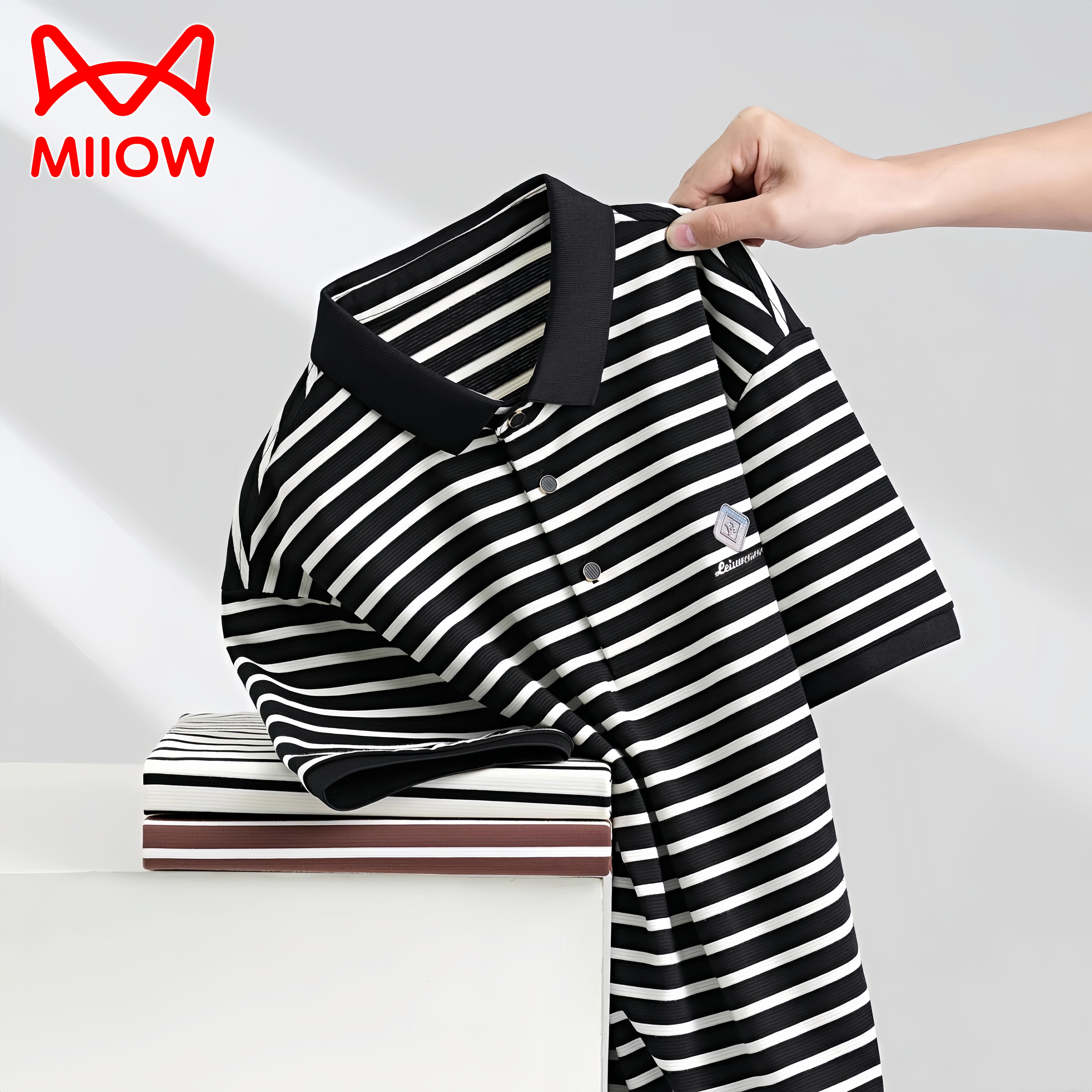 MiiOW/猫人潮流条纹polo衫男士休闲透气短袖亲肤t恤夏季运动上衣