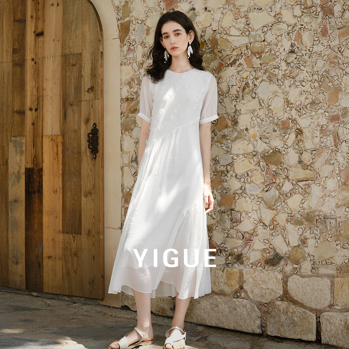 【陈西贝专属】亦谷不规则收腰连衣裙温柔风显瘦气质长裙G5AAL007