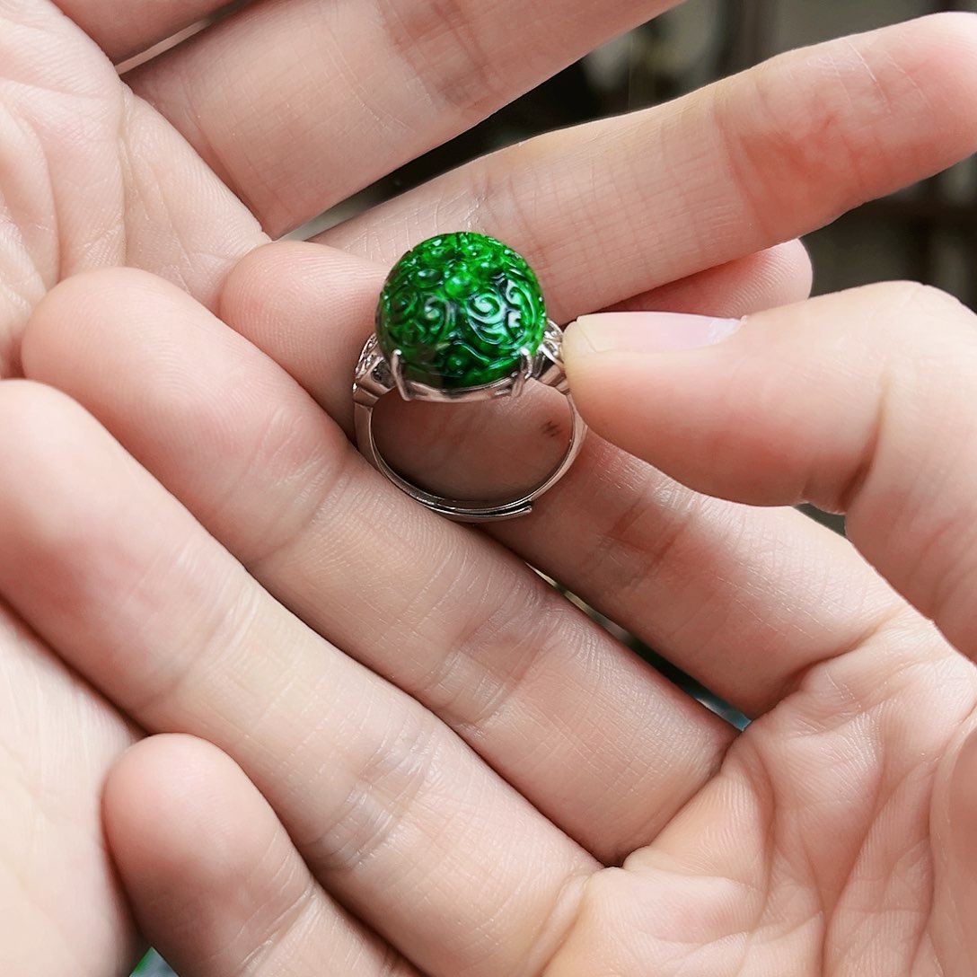 翡翠戒指银S925镶嵌戒指