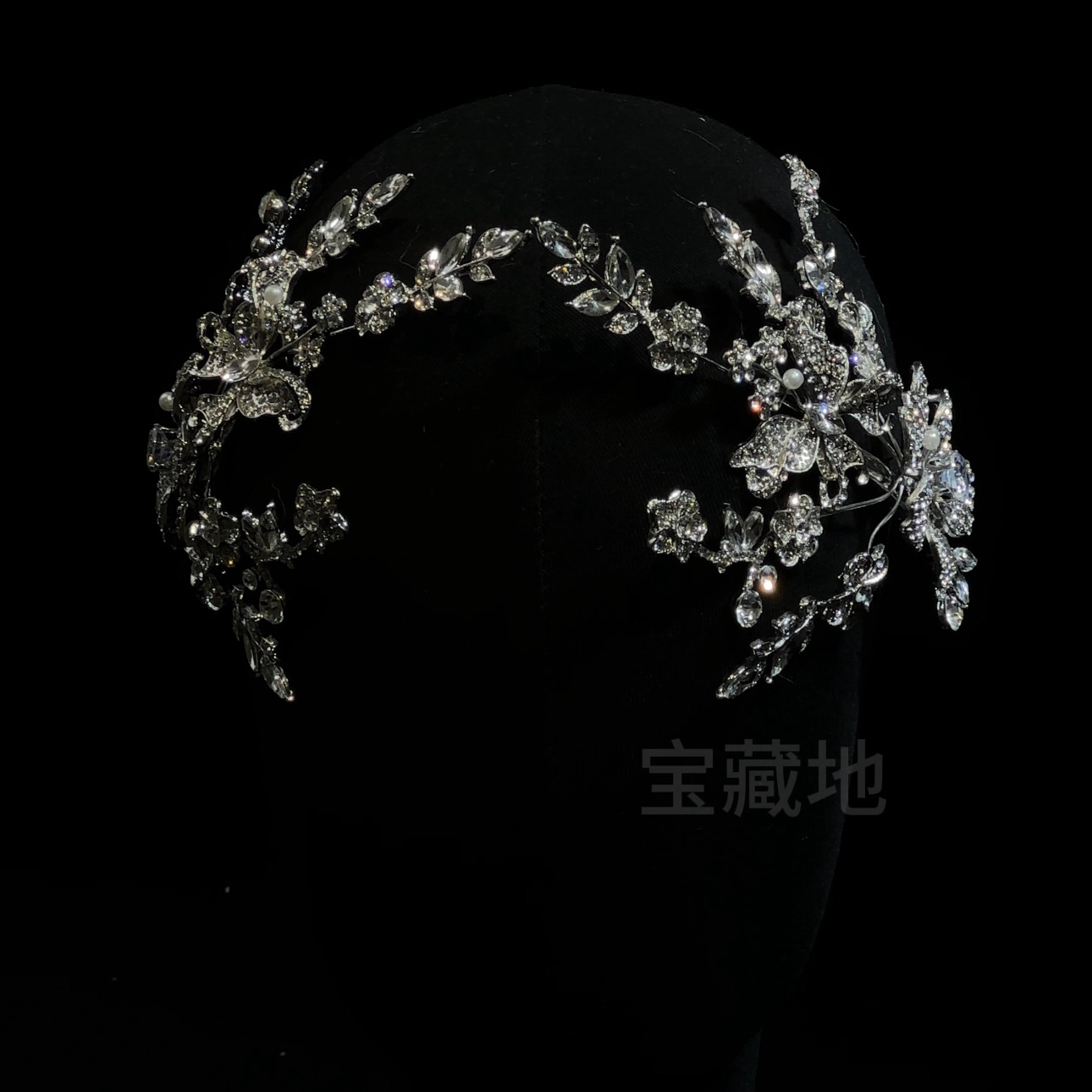 T7114新款超闪重工树叶边夹新娘主纱皇冠边夹
