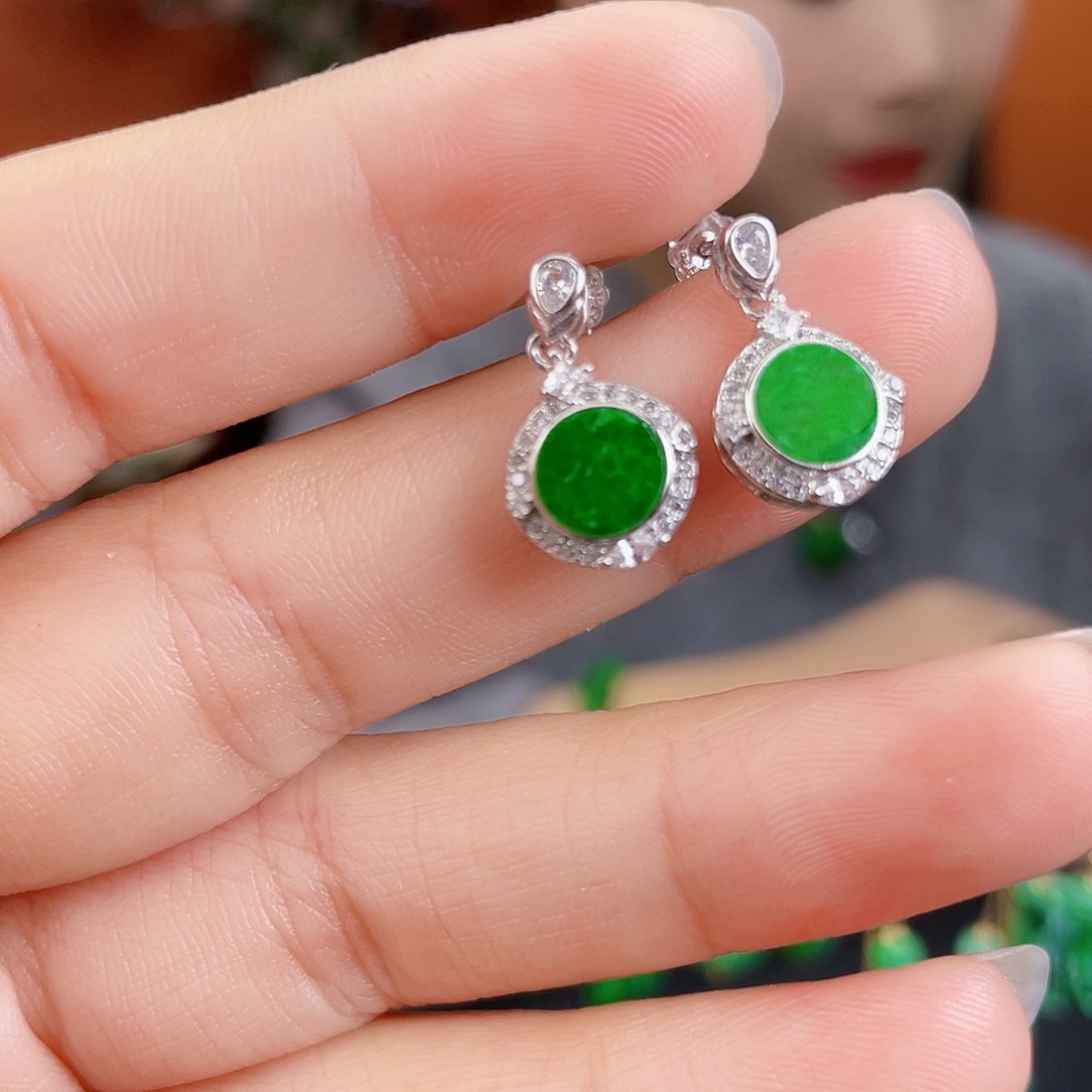翡翠银S925镶嵌耳饰