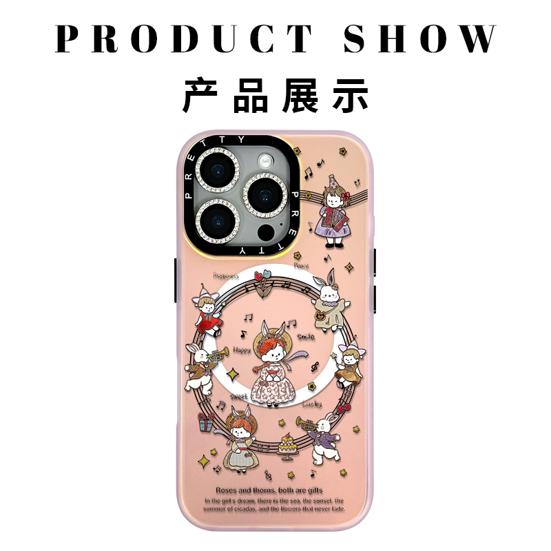 适用苹果iphone16promax 高级鎏金手机壳15/14/13粉色复古音乐会