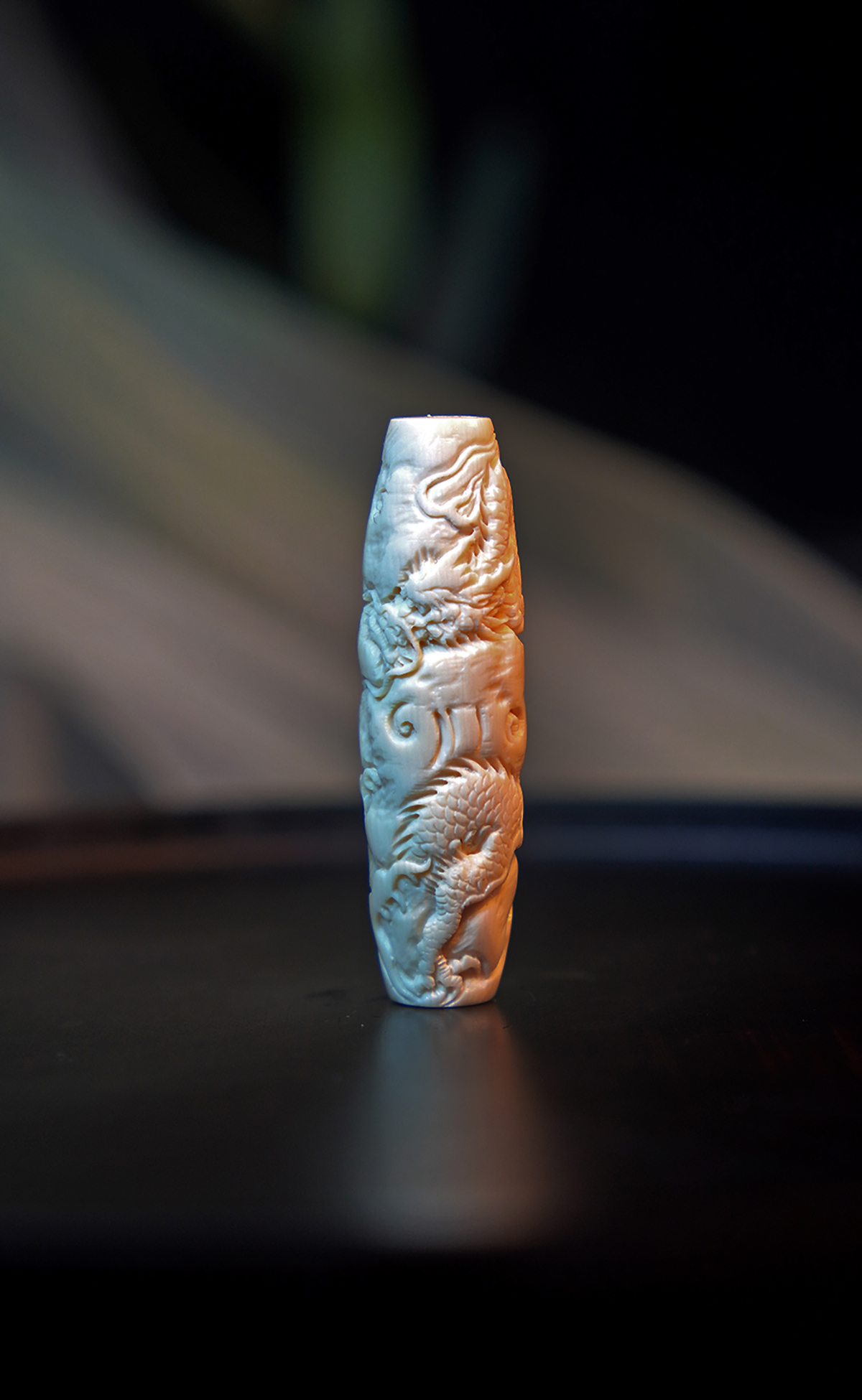 天然猛犸牙/手工雕刻作品/龙天珠/特色白冰料/文玩收藏
