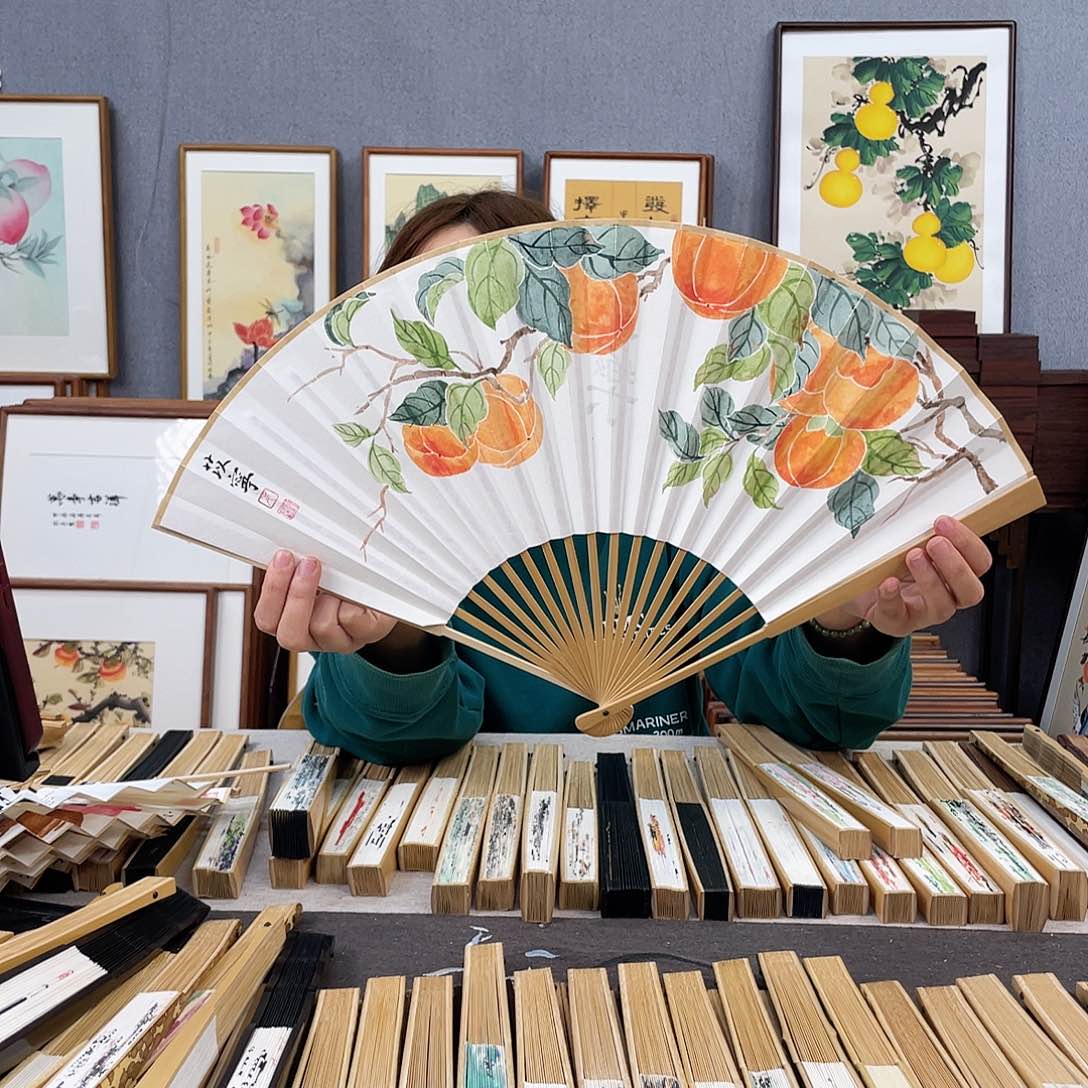 国画95寸玉竹-纯手绘-文玩扇骨（默认粘好）