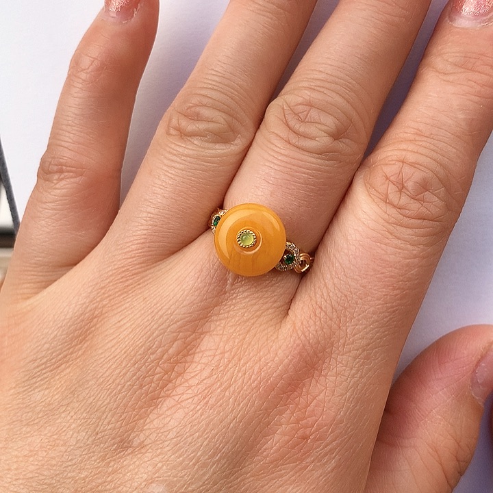 蜜蜡戒指银S925镶嵌戒指