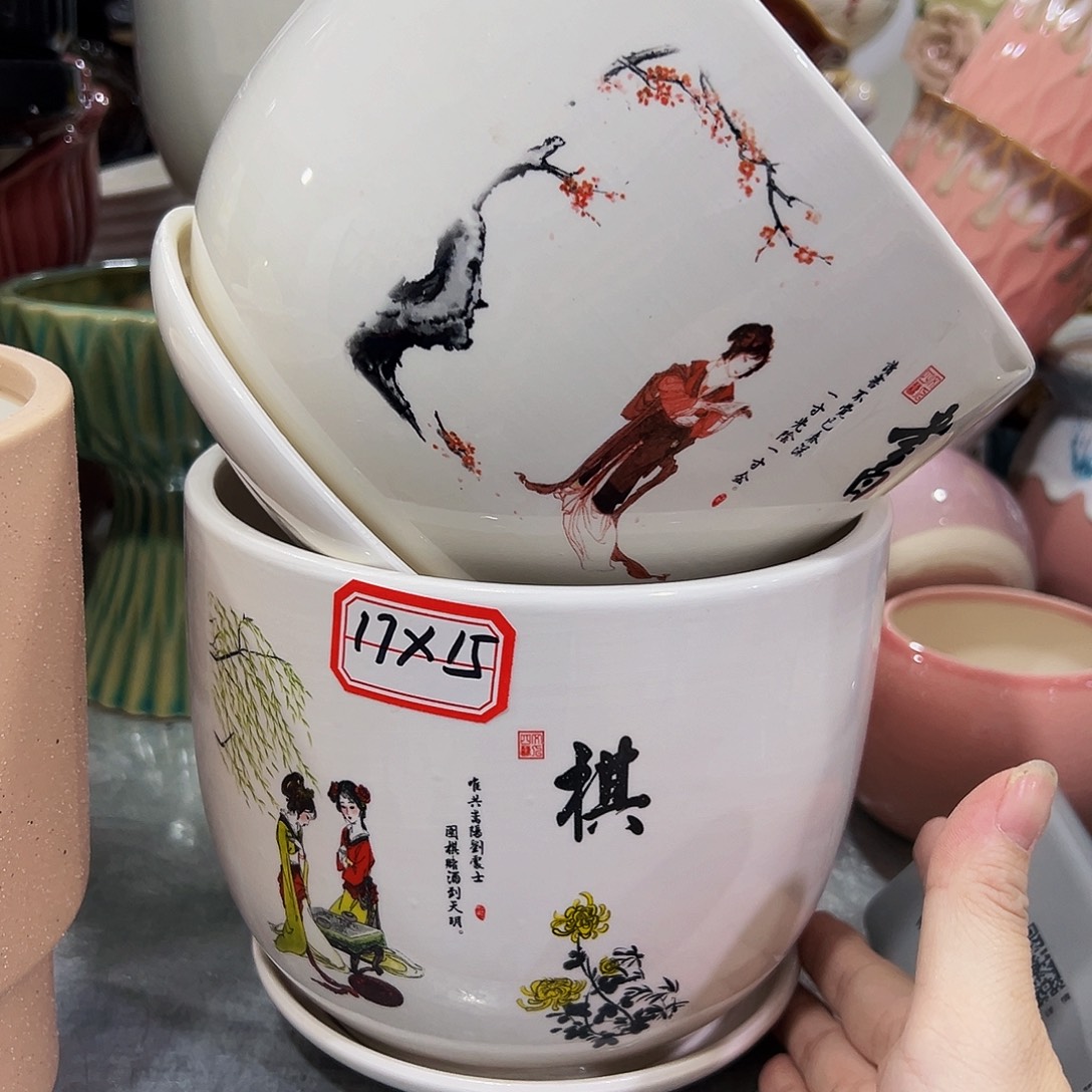 外贸尾单陶瓷花盆10米包邮