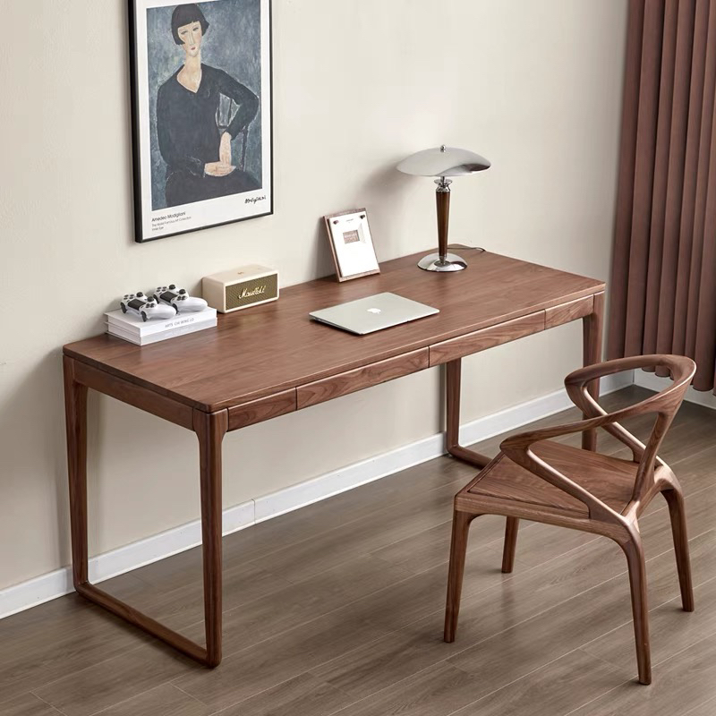 北美黑胡桃木U型腿长条桌书桌全实木大板桌客厅工作台