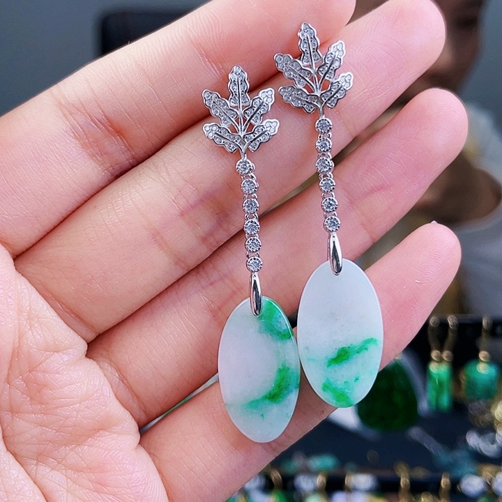 翡翠耳饰银S925镶嵌饰品