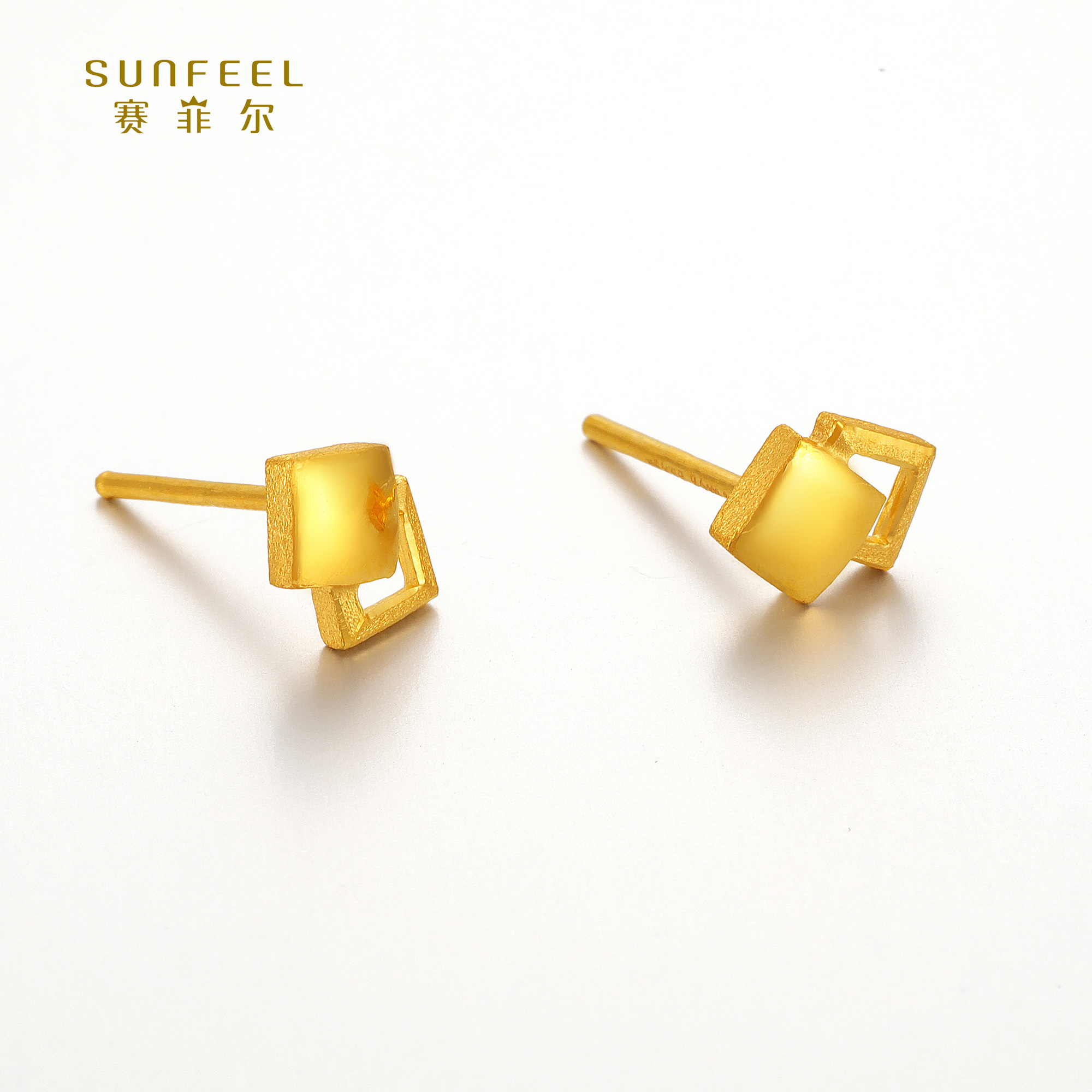 SUNFEEL/赛菲尔【四店】足金时尚双菱形直针耳钉HR02010756