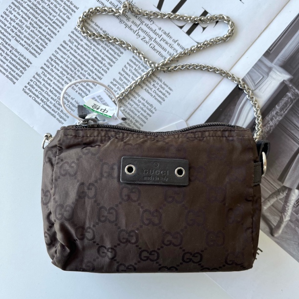 95新 GUCCI/古驰 XM/黑咖色复古方块单肩包/MX01522023