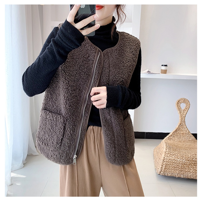 冬季新款加绒加厚颗粒绒女士马甲