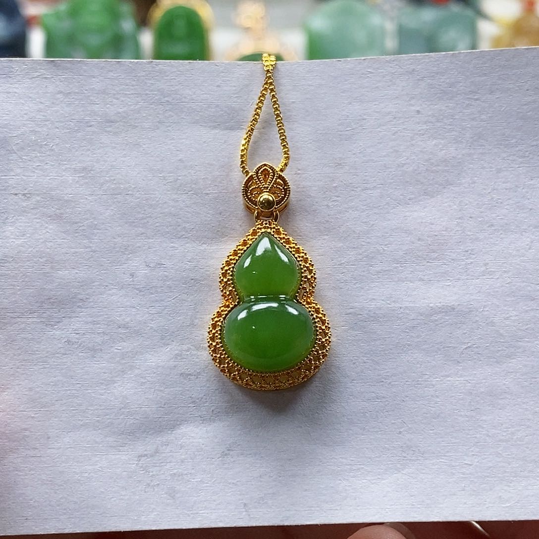 和田玉颈饰18K金镶嵌橘*‰