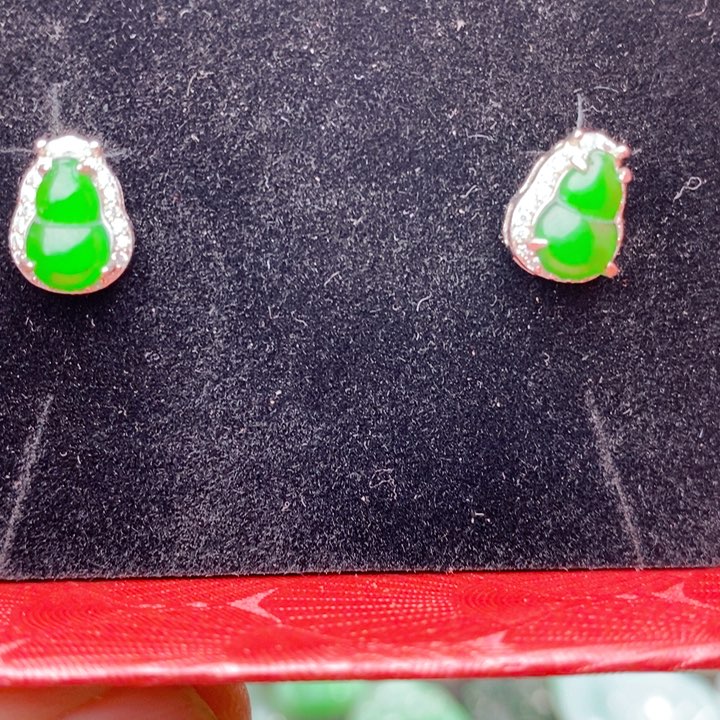 翡翠耳饰银S925镶嵌天然翡翠925银镶嵌耳钉