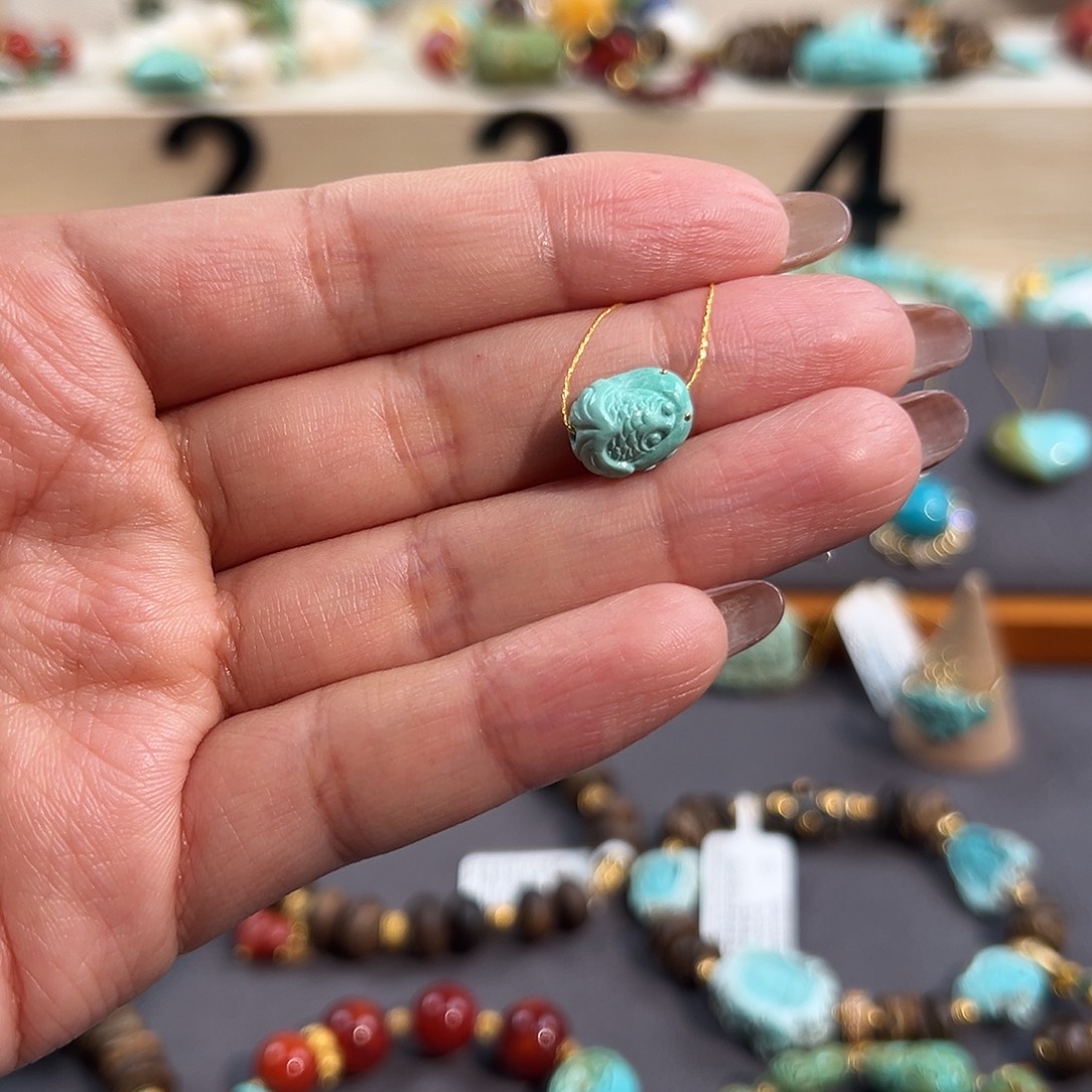 绿松石未镶嵌把件锦鲤配饰