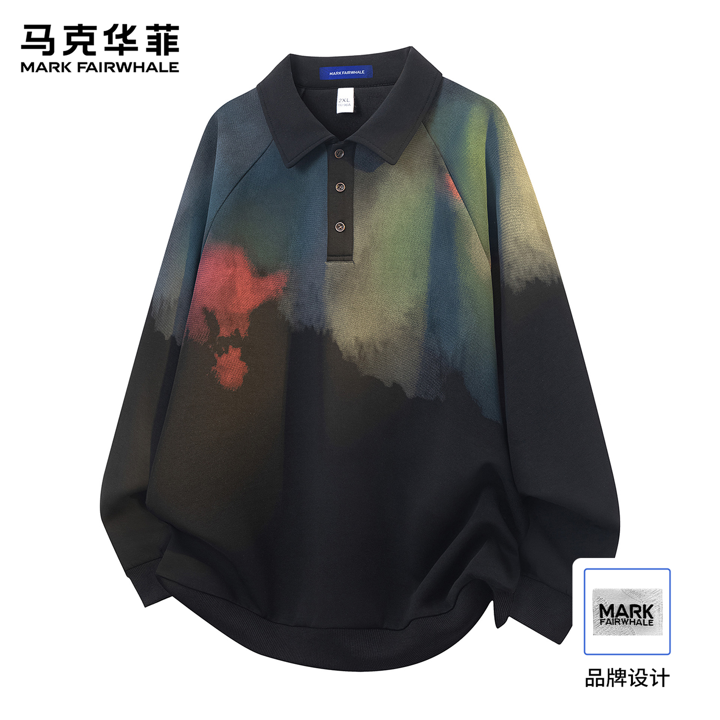 马克华菲扎染长袖POLO衫秋冬季新款潮牌渐变设计百搭休闲情侣上衣