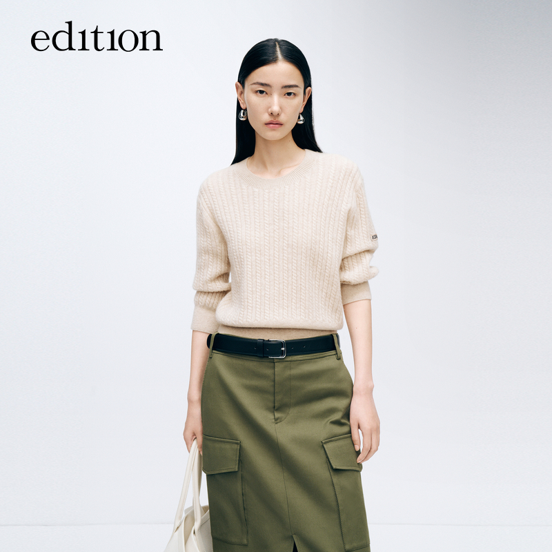 【达人专属】edition时尚复古绞花七分袖毛衣#EBD1SWT013